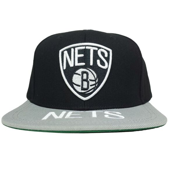 Brooklyn Nets Mitchell & Ness Snapback Hat Cap 3D‎ Logo Bill Logo Black Gray NWT - Picture 1 of 9